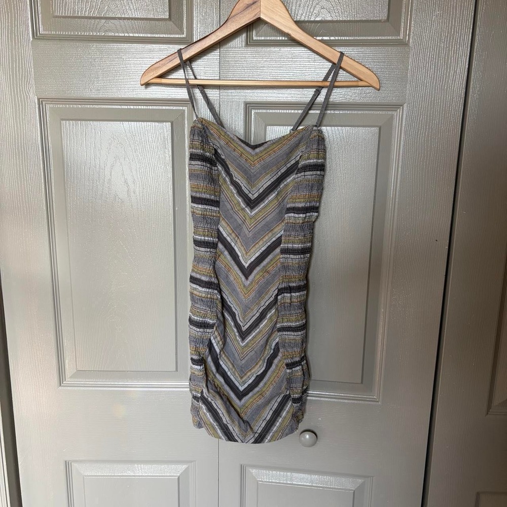 Billabong Striped Smocked Mini Dress Grey Yellow Y2K Cotton Women Size S